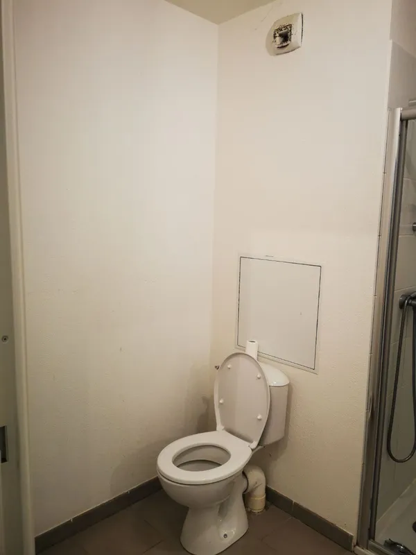 WC encrassé avec moisissures sur murs et grille d'extraction sale avant nettoyage fin de bail — Canéjan 2025